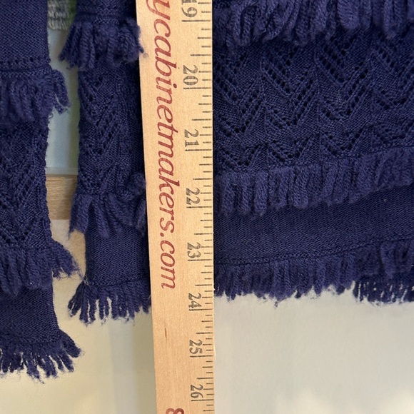 Trina Turk Sass Merino Wool Pointelle Fringe Trim Sweater Blue Small | L005 - Picture 9 of 12